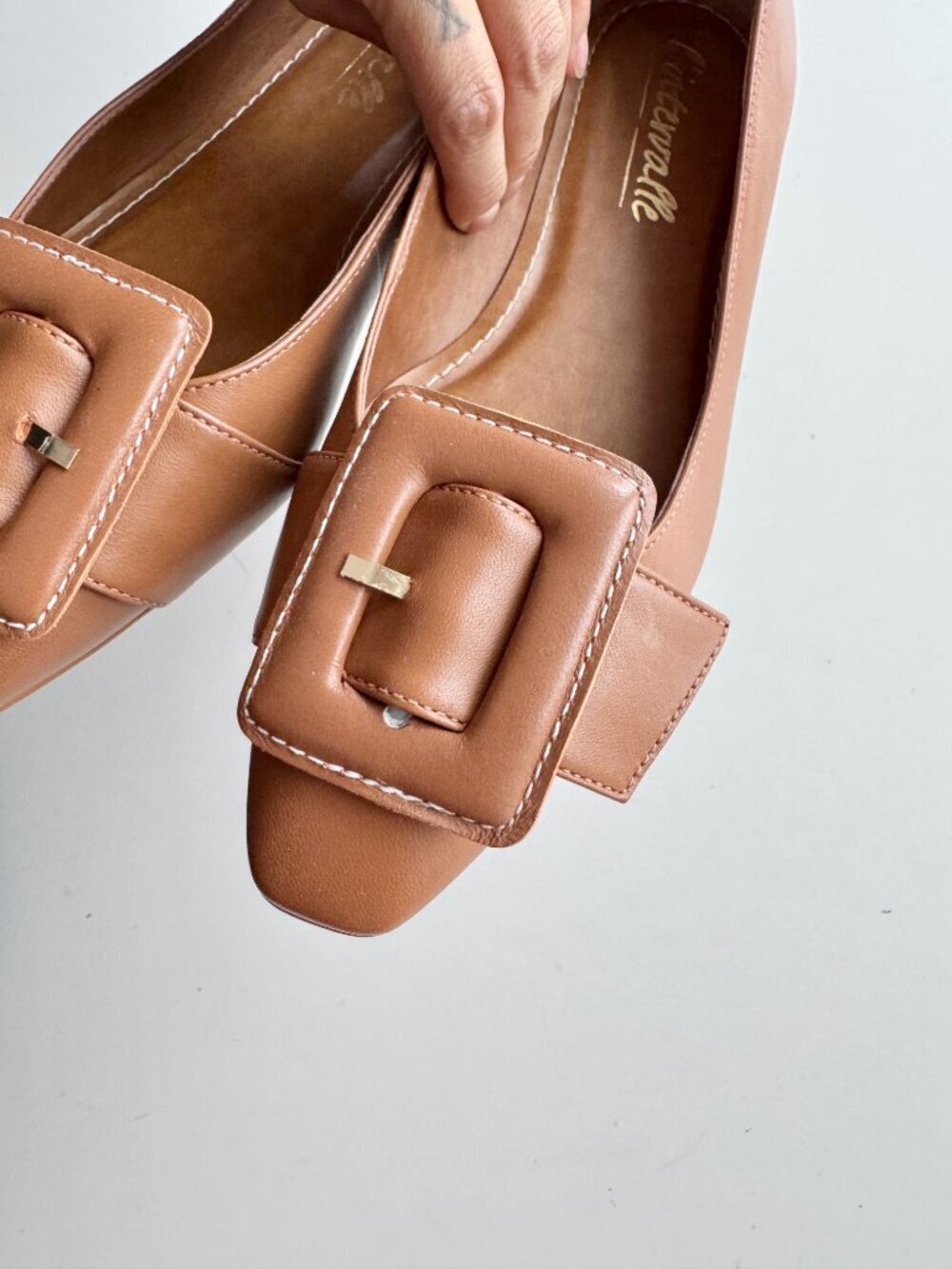 L'INTERVALLE Mulan Brown Leather Buckle Pointed Toe Ballet Flats, Size 8/39 - Picture 8 of 13